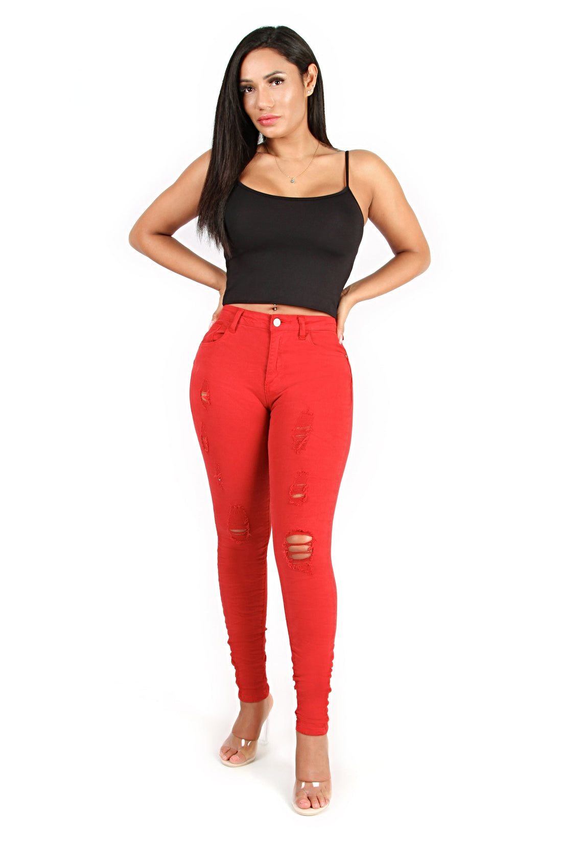 MIDDELGROTE SKINNY FIT - ROOD