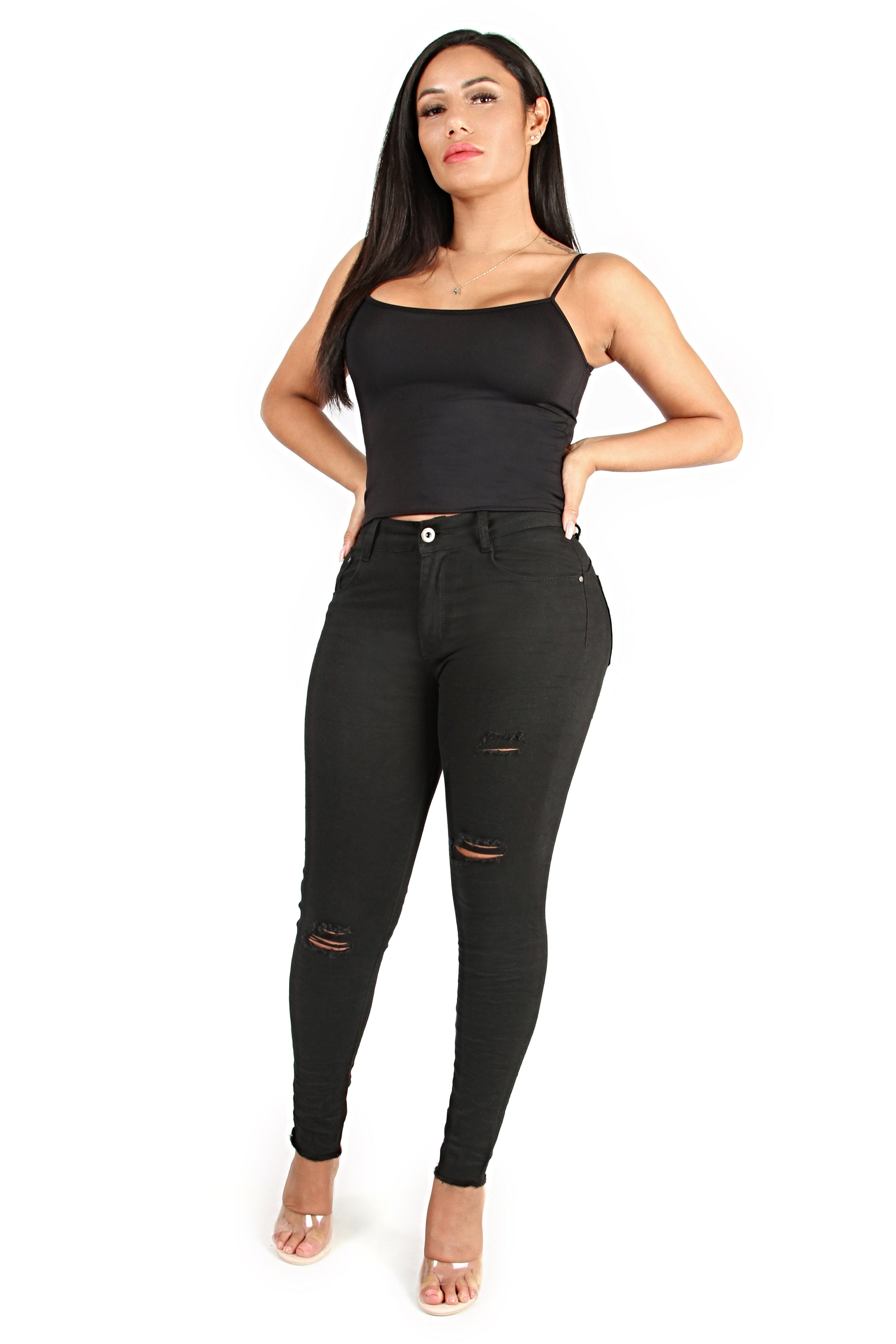 SKINNY FIT MIT MITTLERER TAILLE - SCHWARZ