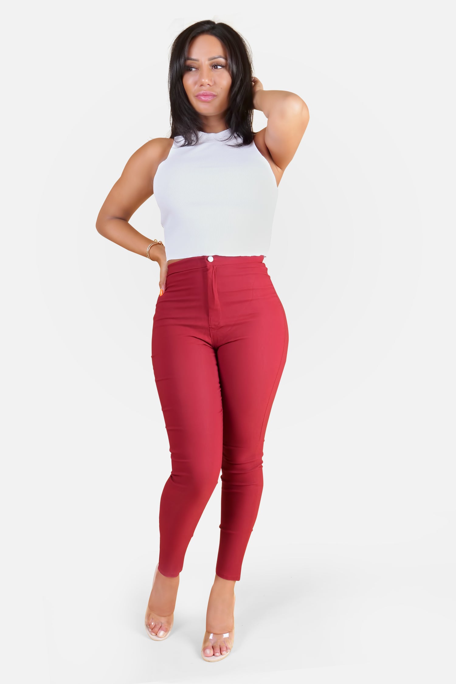 JEGGING MET HOGE TAILLE - ROOD