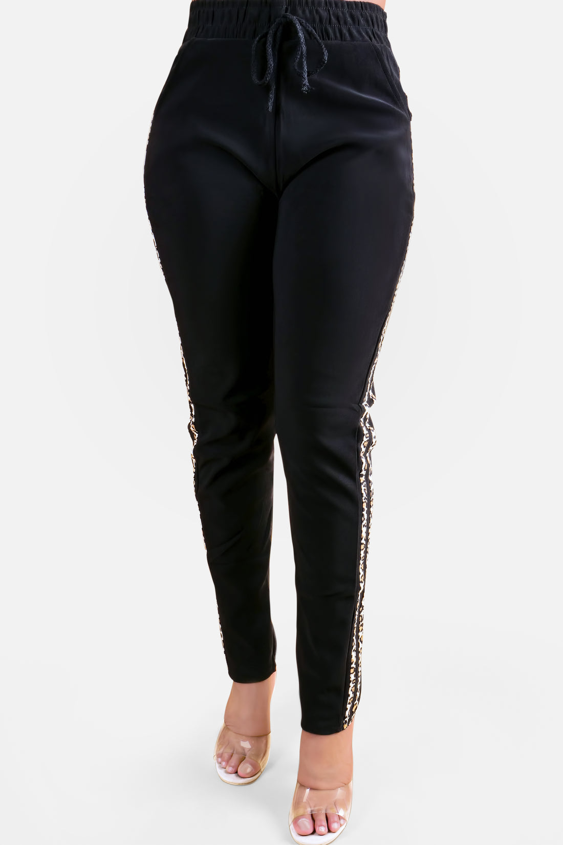 LEOPARD JOGGING PANTS - BLACK