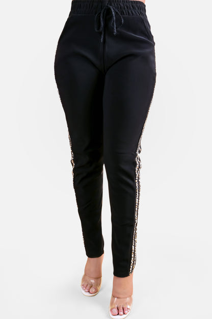 LEOPARD JOGGING PANTS - BLACK