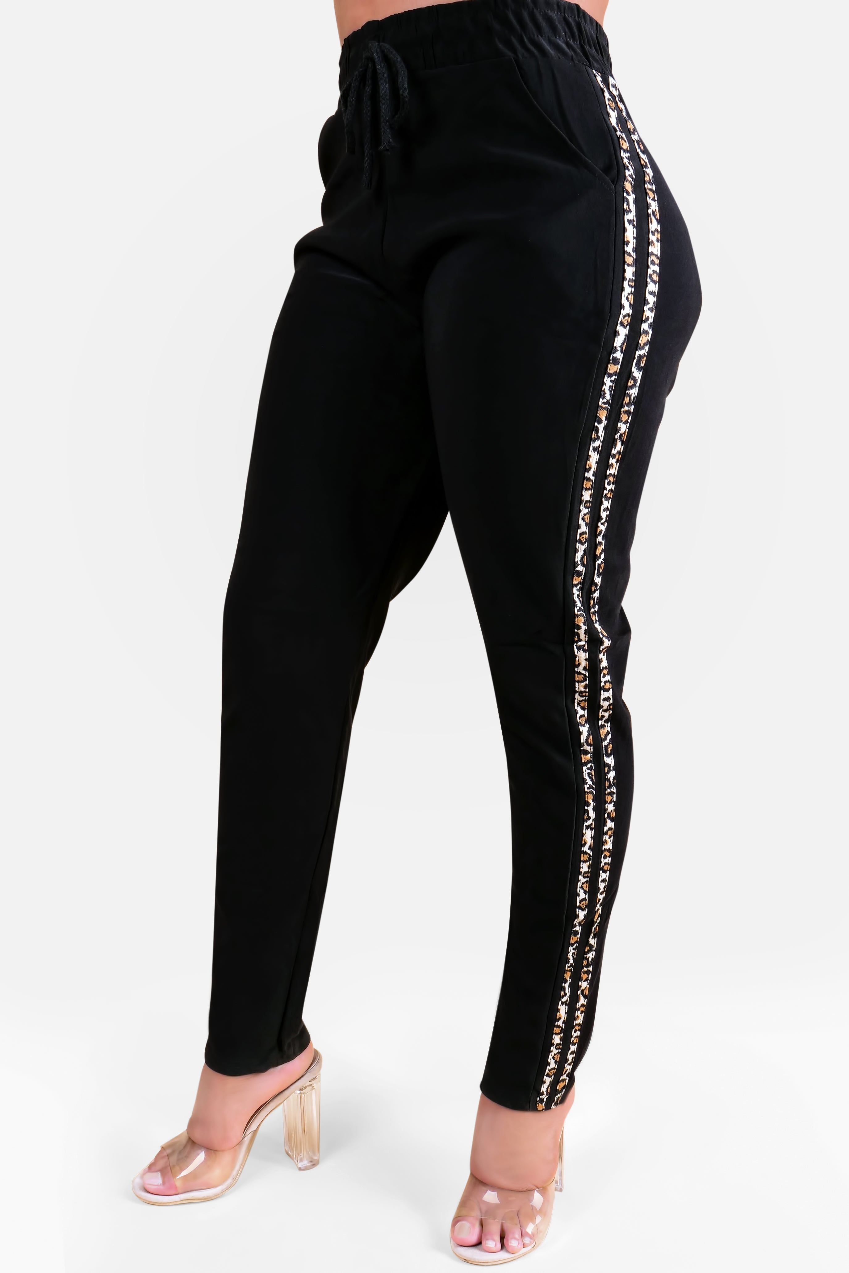 LEOPARD JOGGING PANTS - BLACK