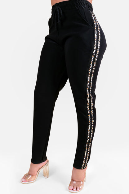 LEOPARD JOGGING PANTS - BLACK