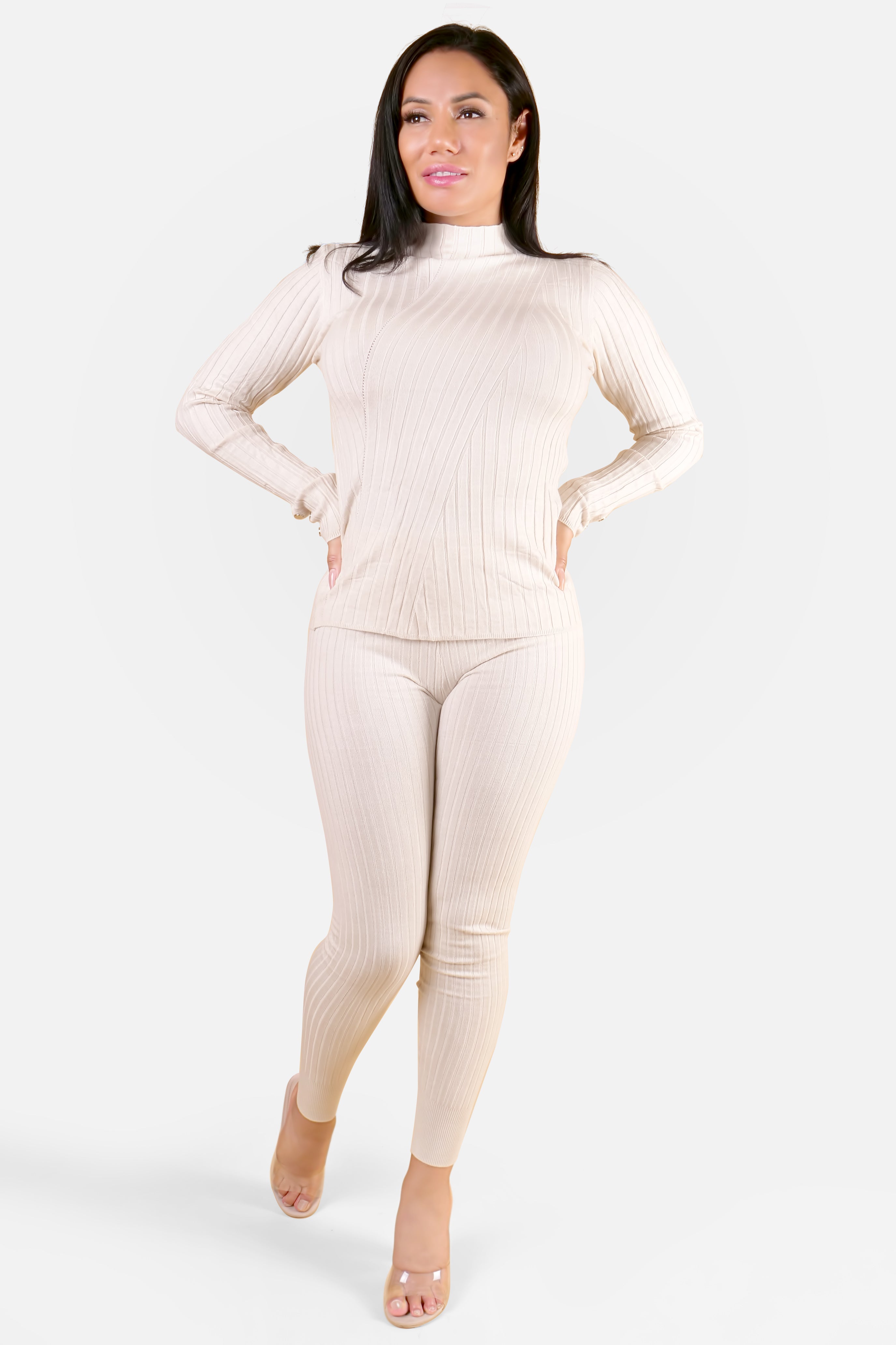 ALL IN WHITE RIBBED PANT SET