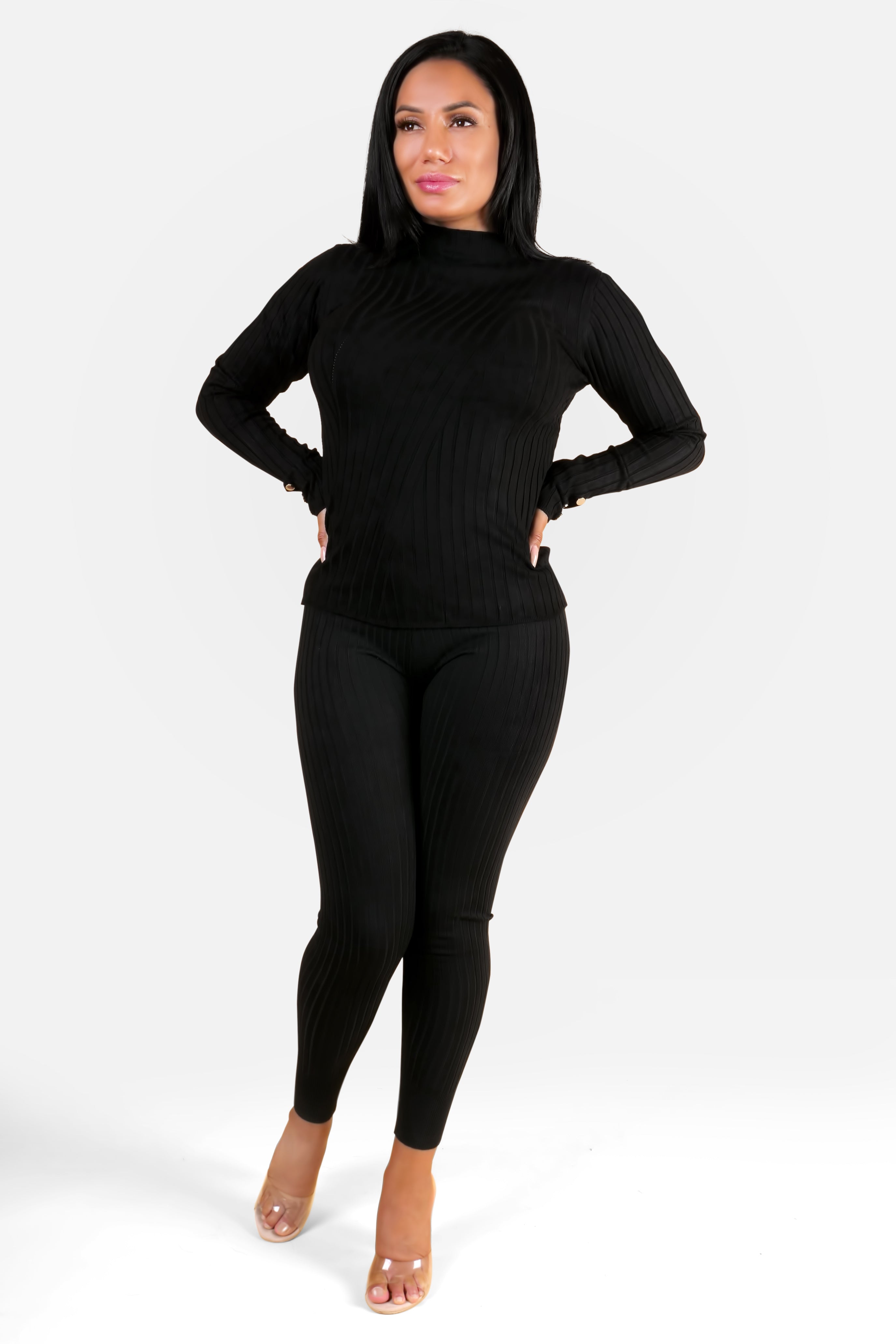 ALL IN BLACK RIBBED PANT SET