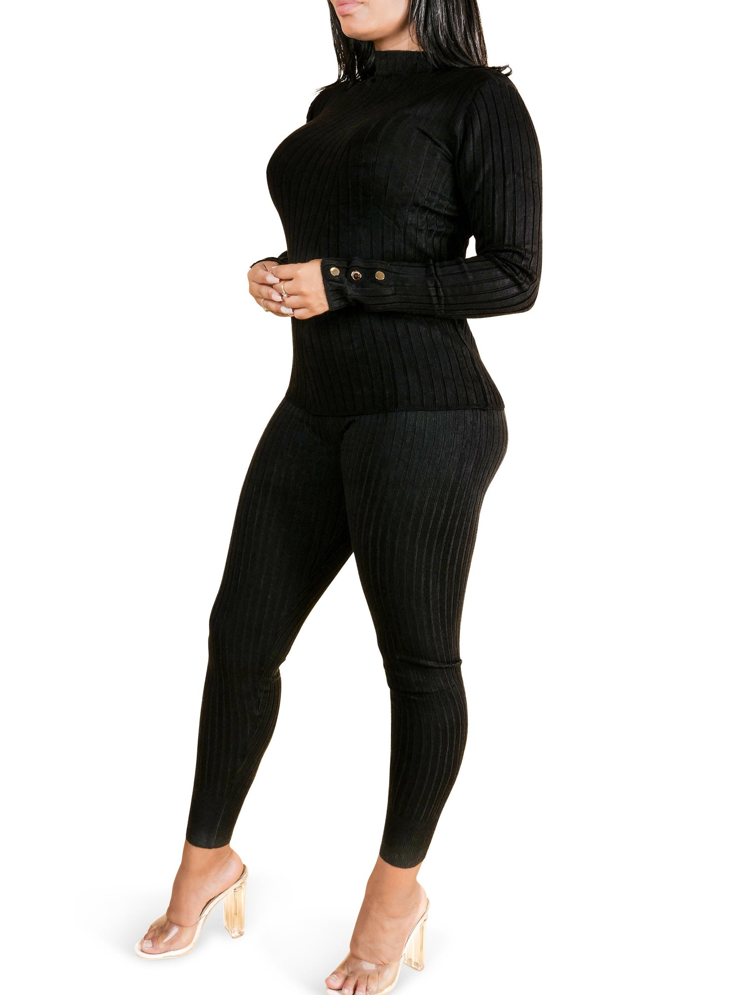 ALL IN BLACK RIBBED PANT SET