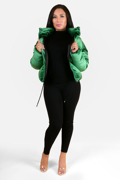 LA SISTERS - VELVET PUFFER JACKET - GREEN