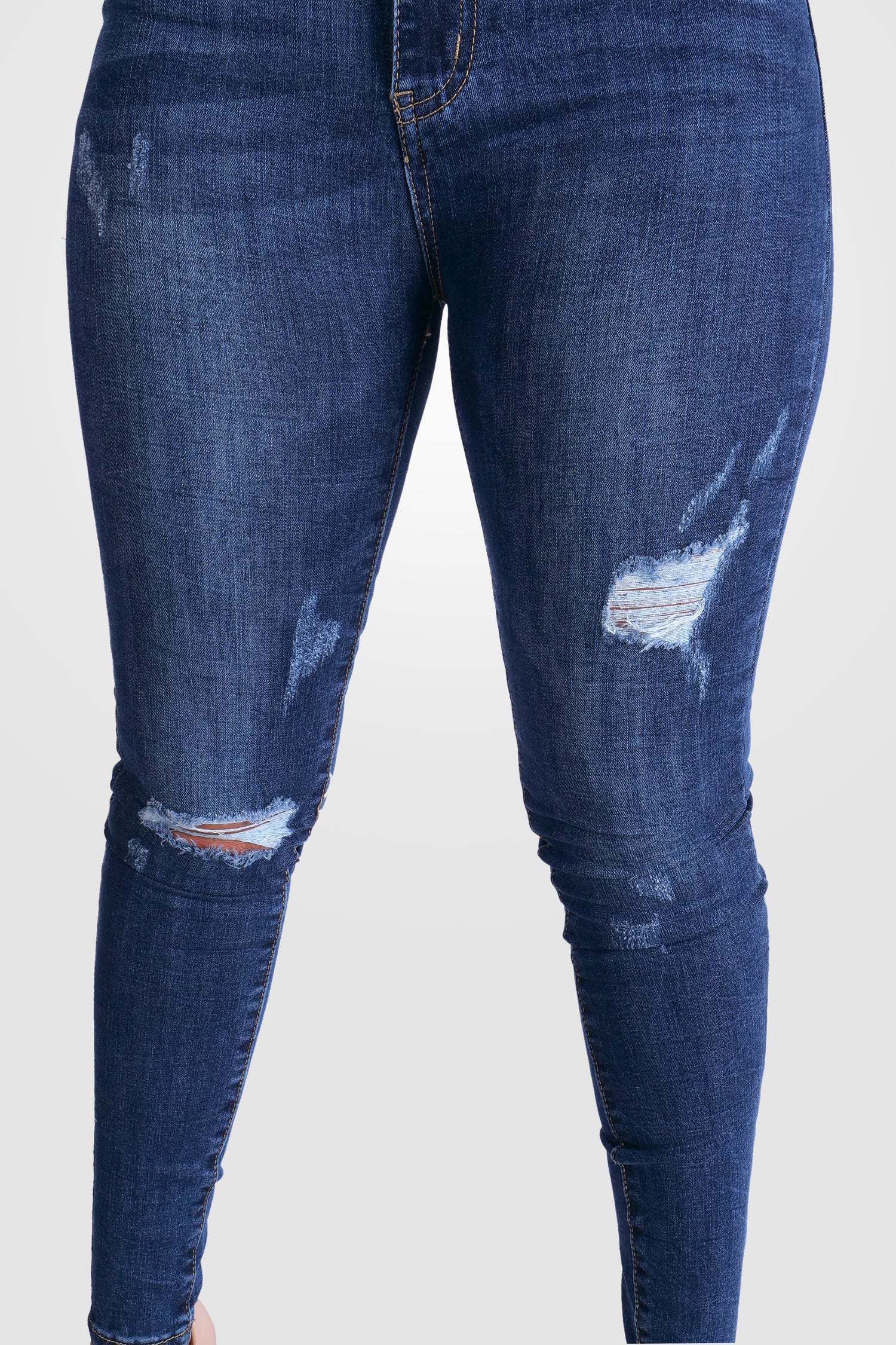 MIDDEN TAILLE SCRATCH BLAUWE STRETCH JEANS