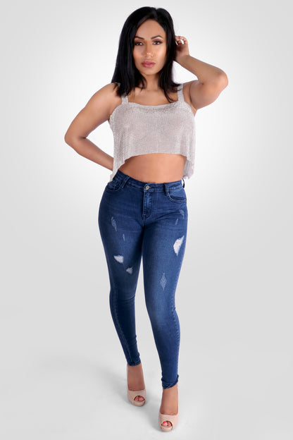 OFRA STRETCH-JEANS MIT KRATZERN IN MITTLERER TAILLE