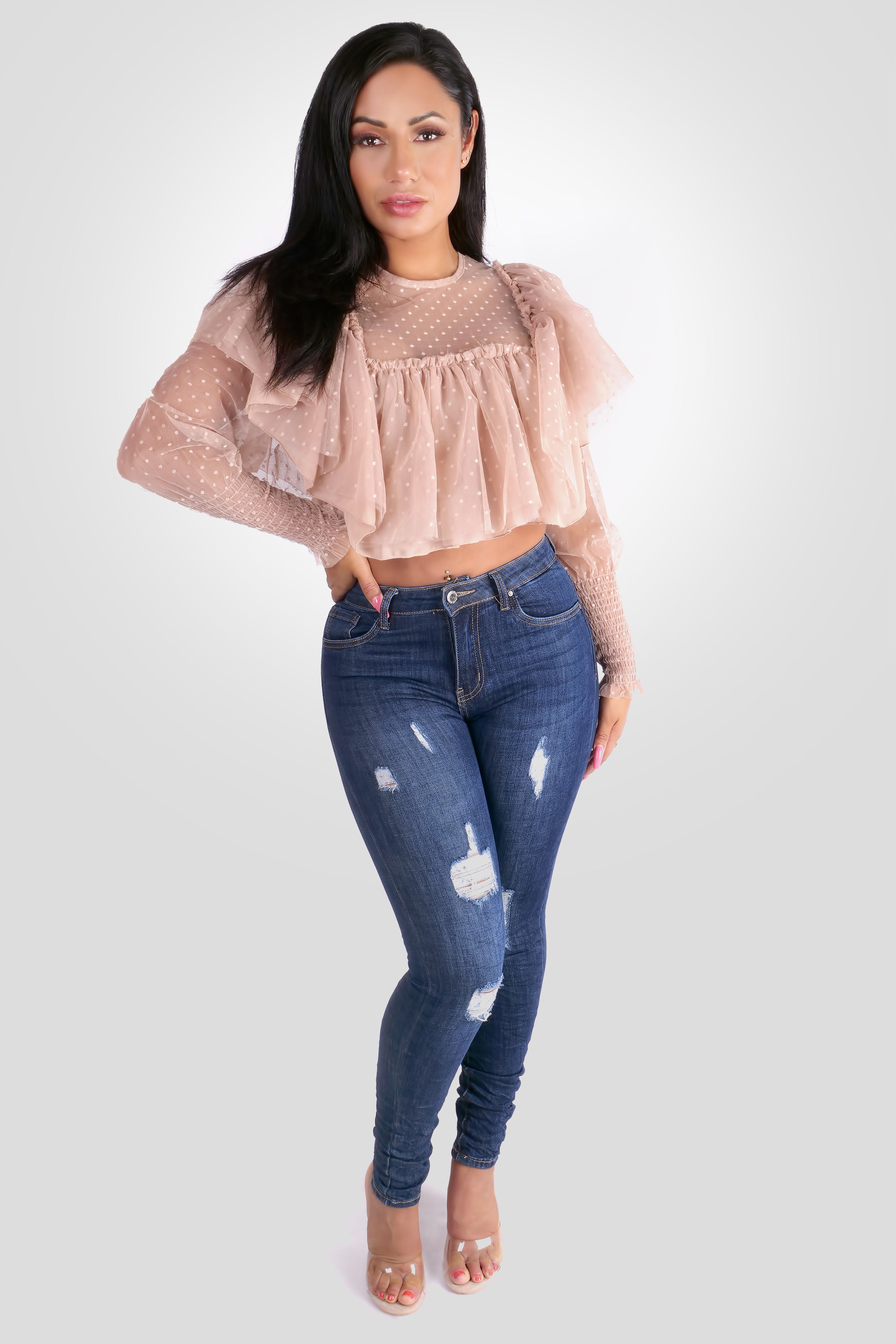 ELEGANTE CROP TOP VAN DOORZICHT MESH - NUDE