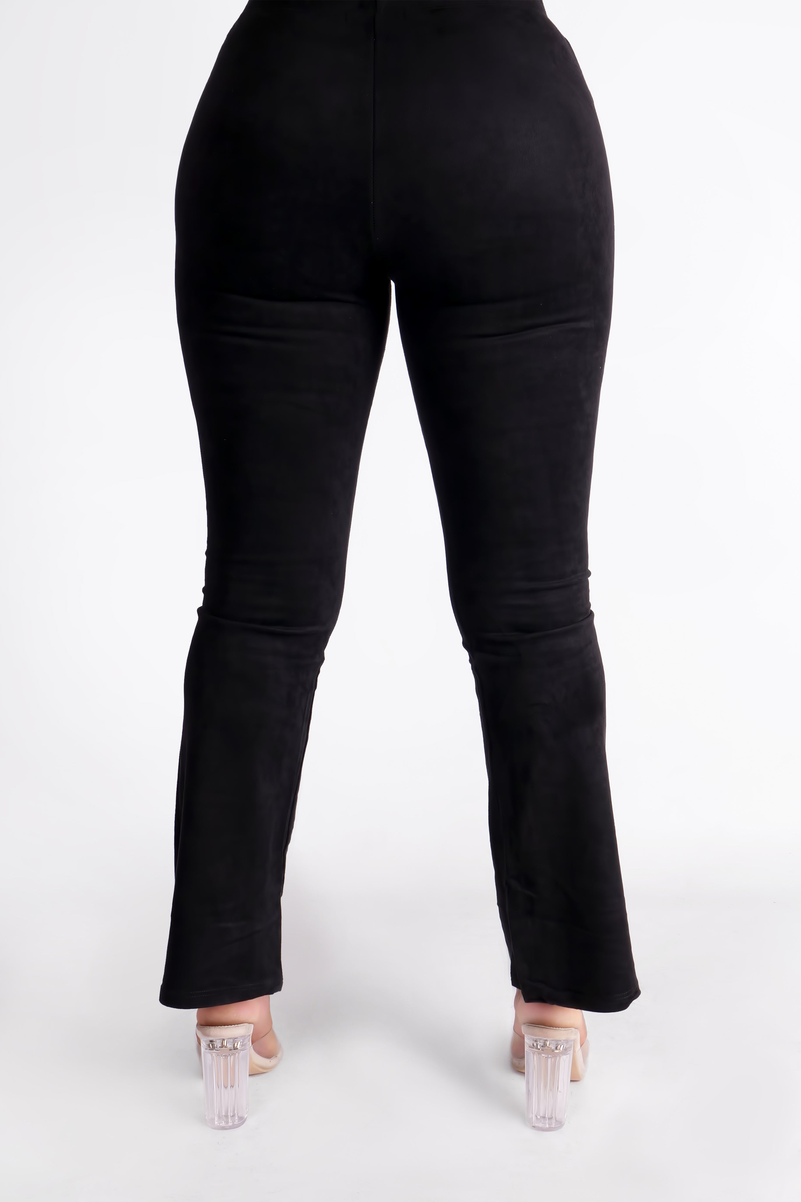 SUEDE FLARED PANTS - BLACK