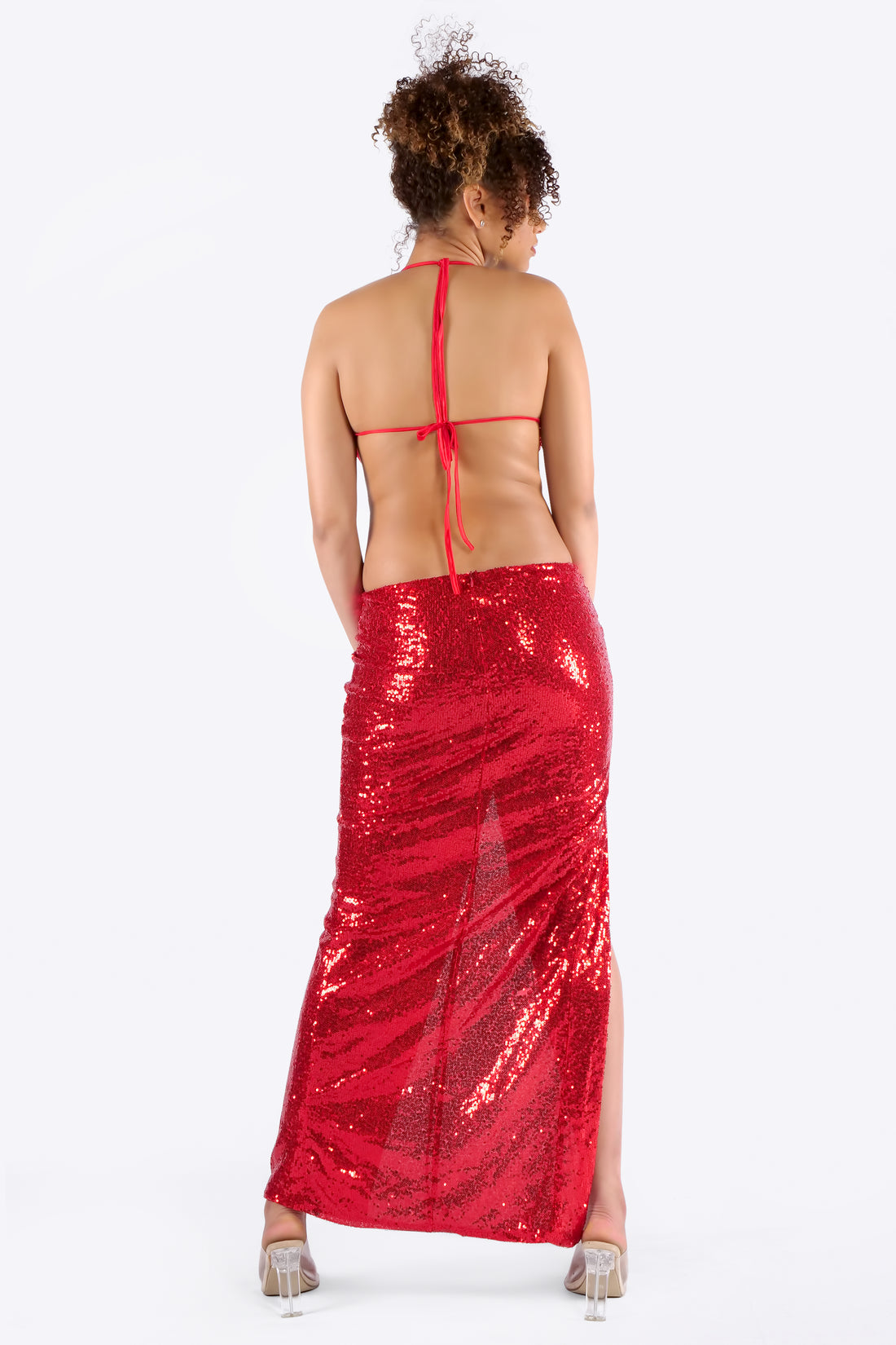 LONG RED SEQUINS DRESS